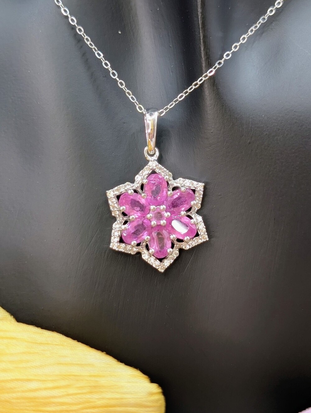 5.25ctw Madagascar Pink Sapphire & Zircon Necklace - Rhodium Plated 925 Silver